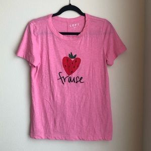 Loft Strawberry Print Everyday Crew Neck Tee (Size S)